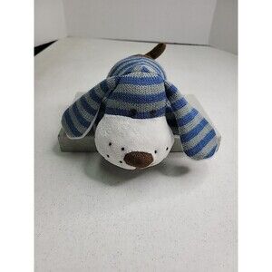 Target Cherokee Baby Puppy Dog Plush Stuffed Knit Blue Gray Stripe Toy Rattle 7"